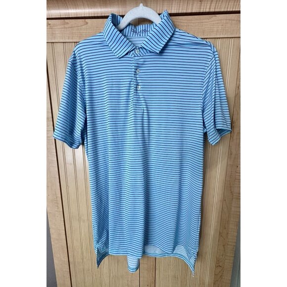 Draddy Sport Polo Shirt Mens Medium Blue Striped Performance Golf No Course Logo - Picture 7 of 7